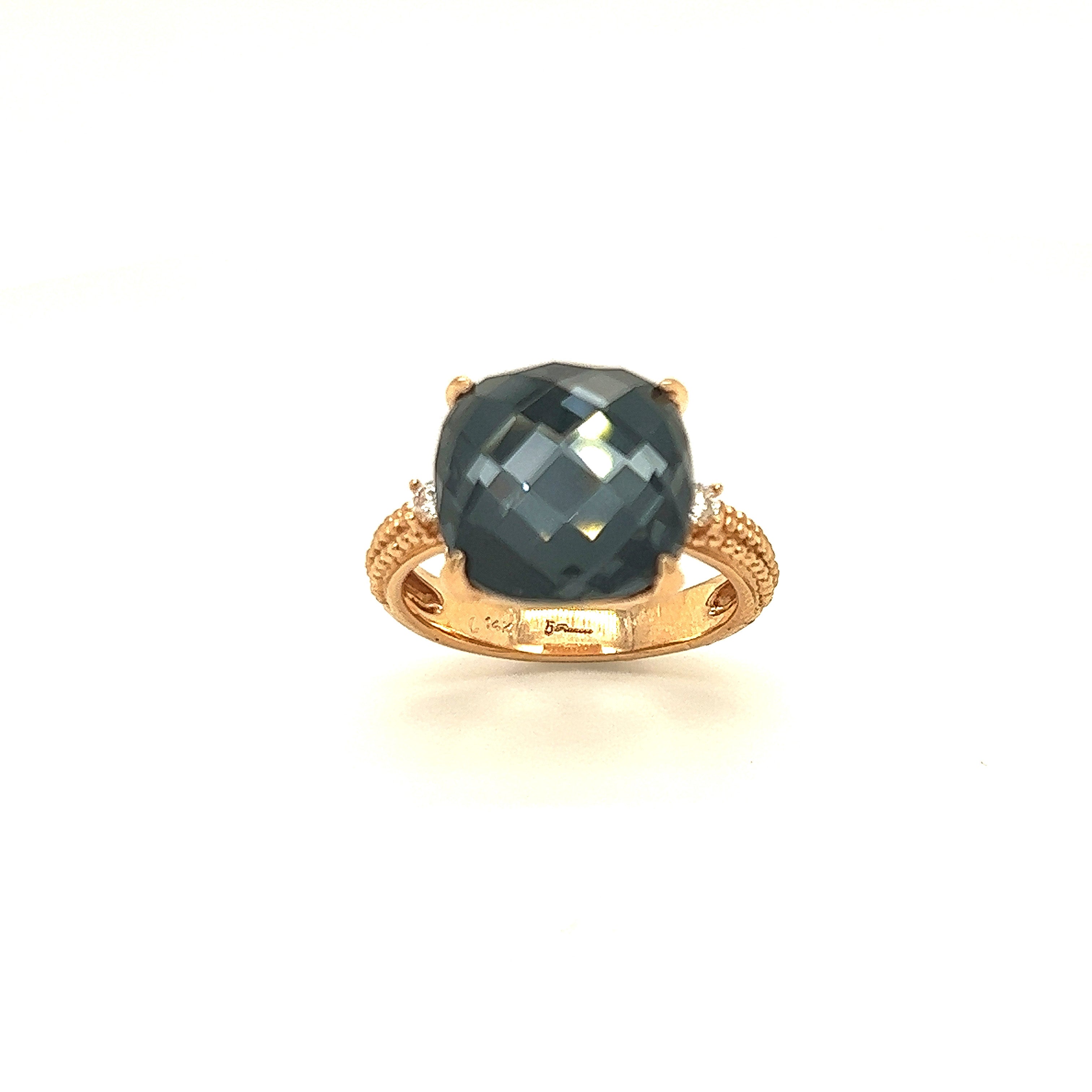 Diamond and Gemstone Lady's Rose Gold Ring 14KT Hematite Doublet Size 6
