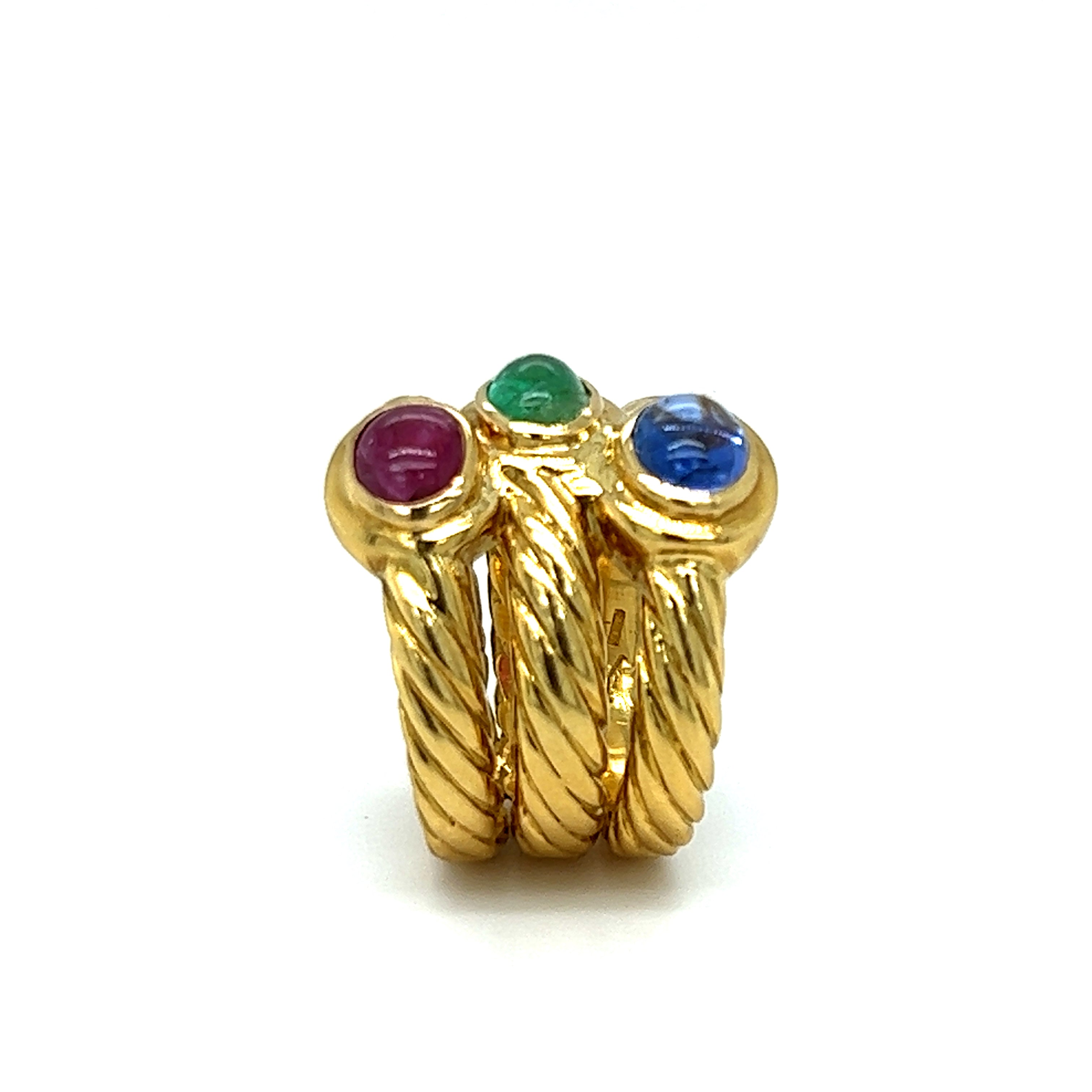 Tri-Stone Cabochon 18KT Yellow Gold Ring