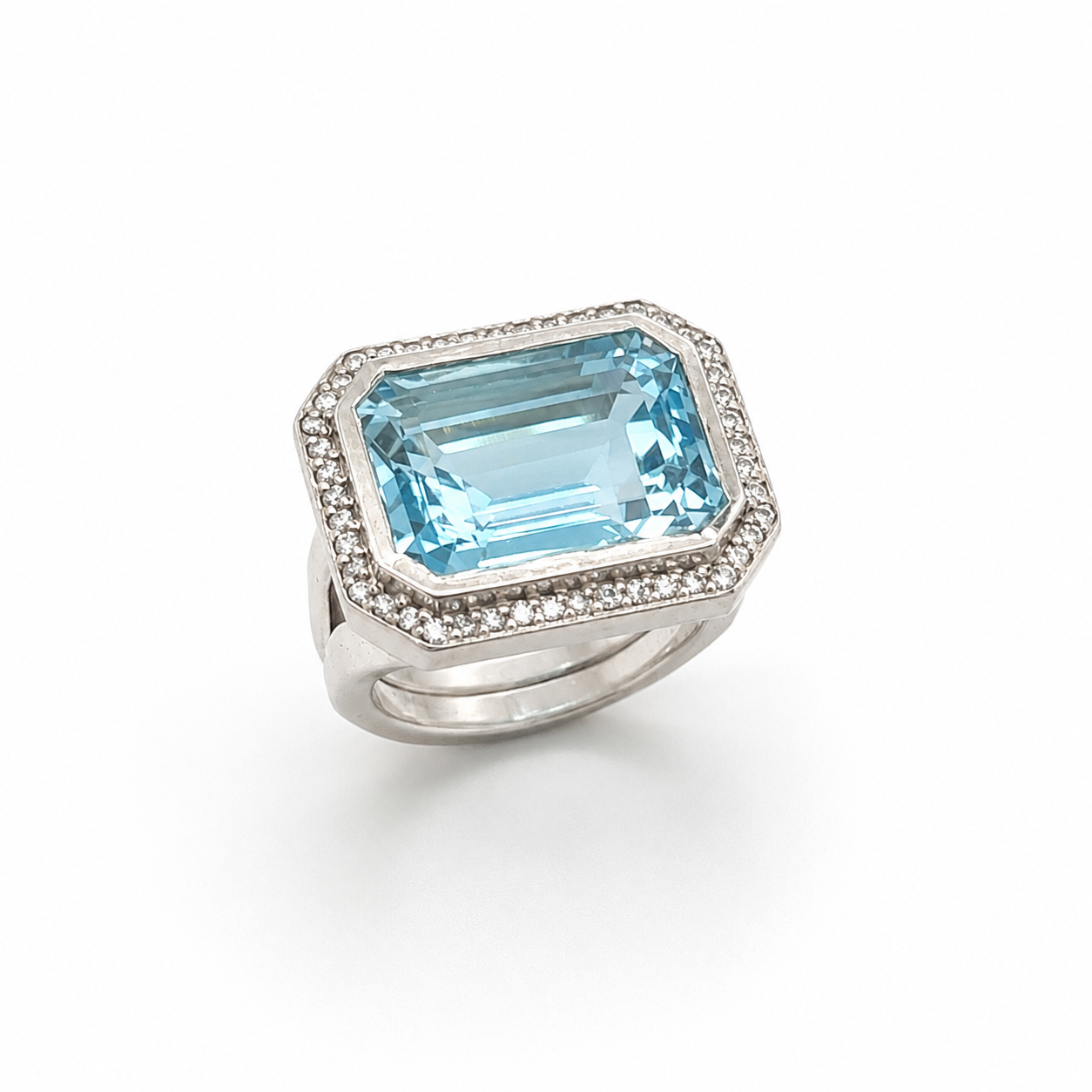 .925 Sterling Silver Diamond and Blue Topaz Ring