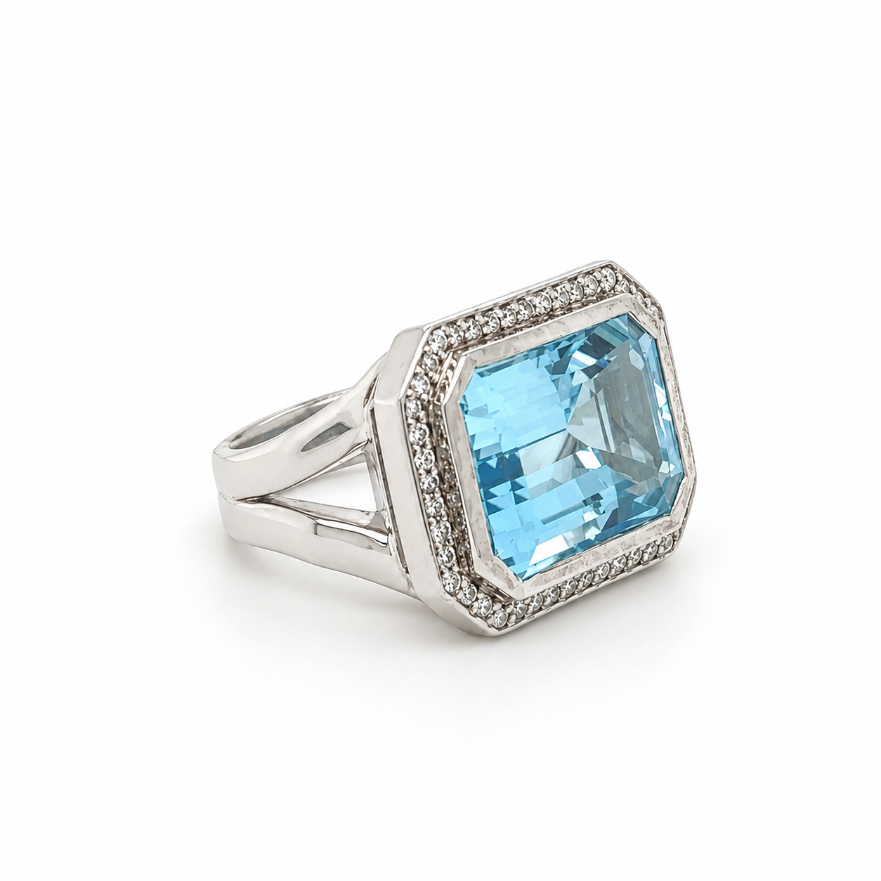 .925 Sterling Silver Diamond and Blue Topaz Ring