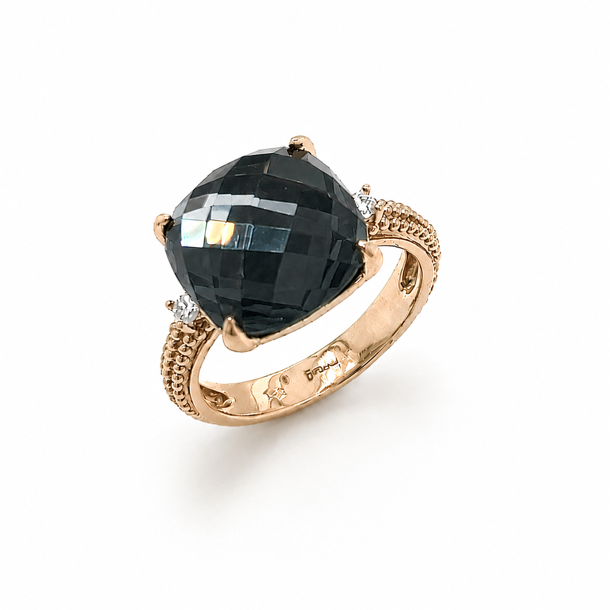 Diamond and Gemstone Lady's Rose Gold Ring 14KT Hematite Doublet Size 6