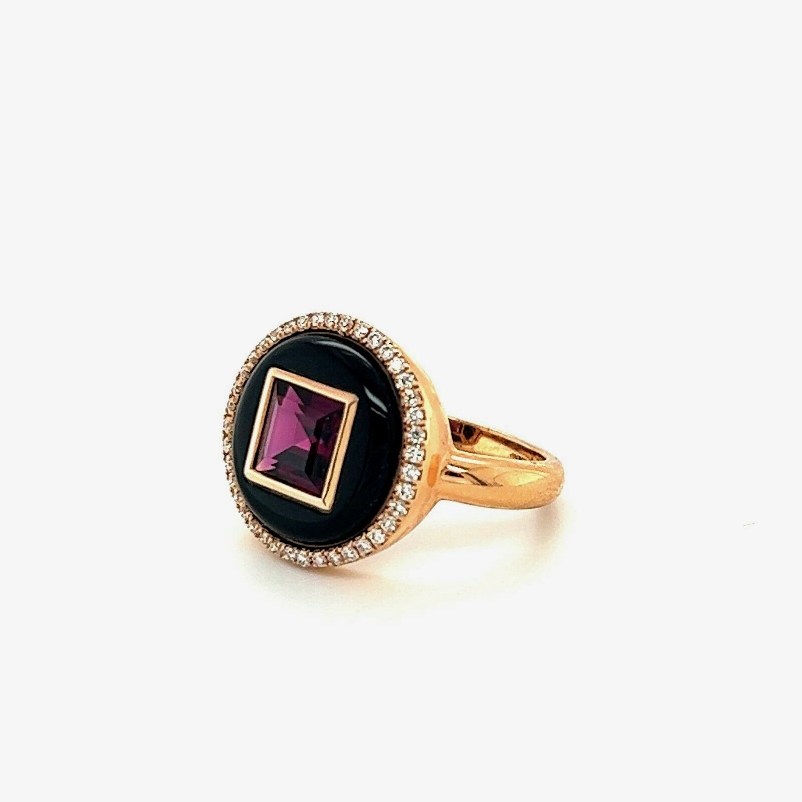 Women's Black Onyx and Rhodolite 14KT Rose Gold Diamond Ring
