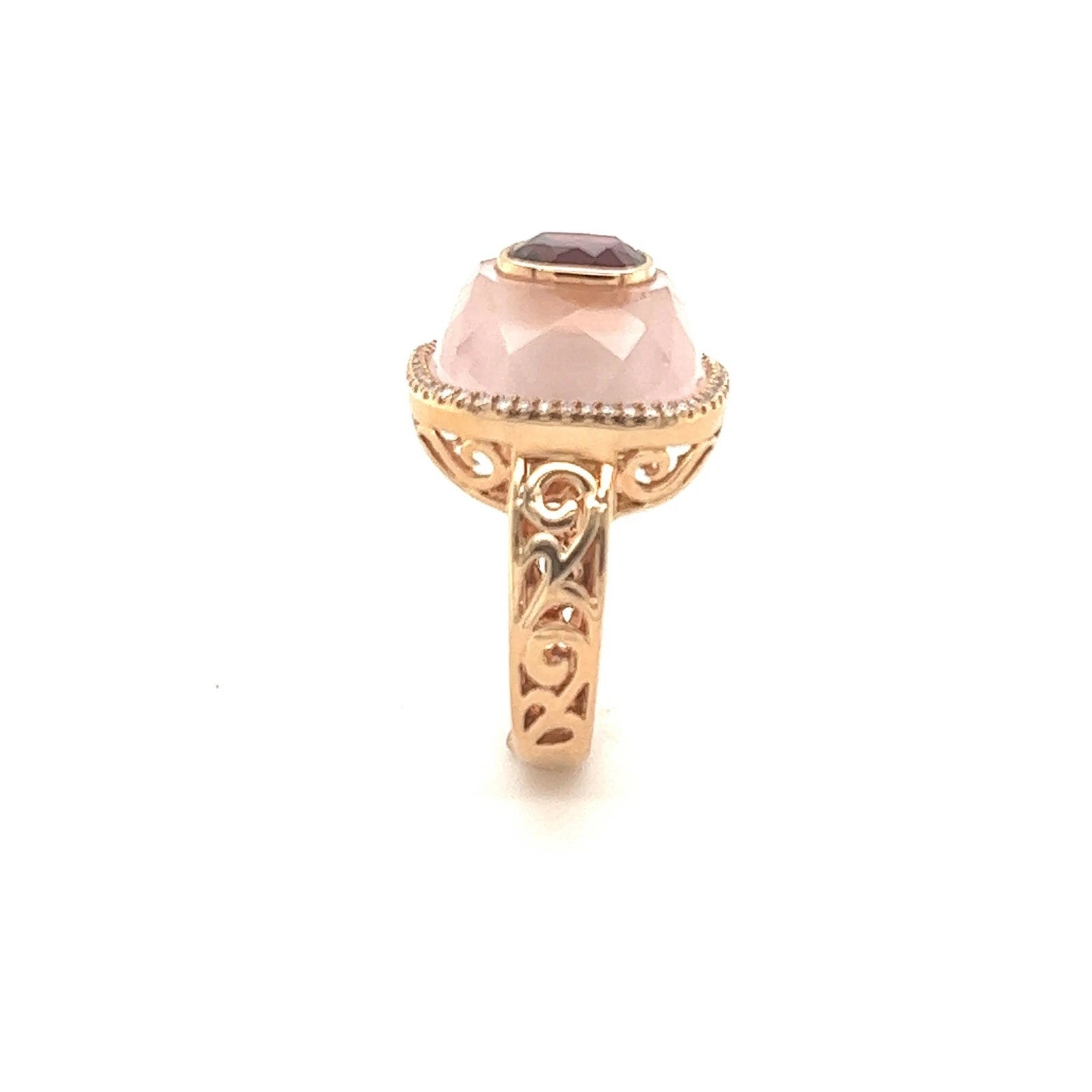 Lady's 14KT Rose Gold Diamond and Natural Pink Quartz Ring
