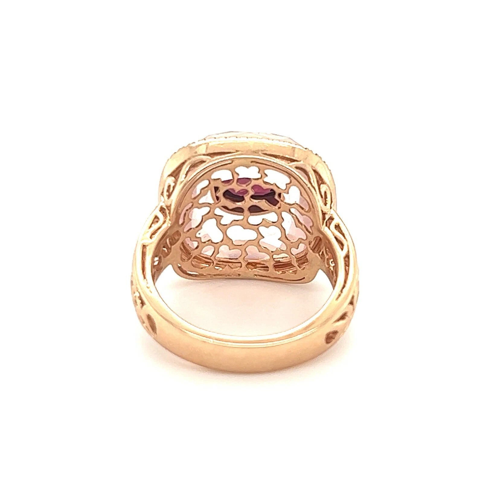 Lady's 14KT Rose Gold Diamond and Natural Pink Quartz Ring