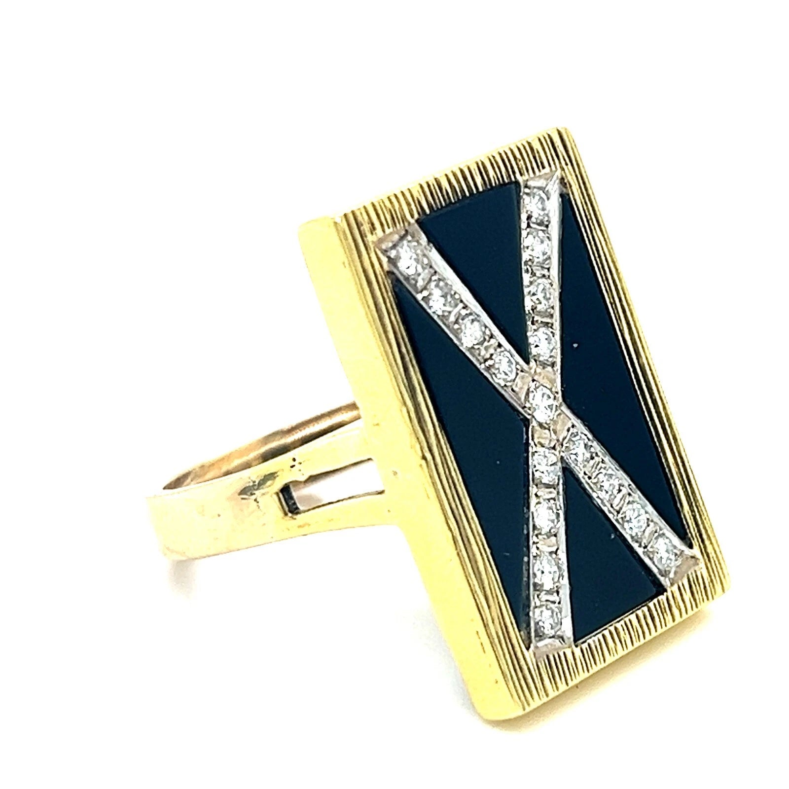 Lady's 14KT Yellow Gold Vintage Estate Onyx X Diamond Ring