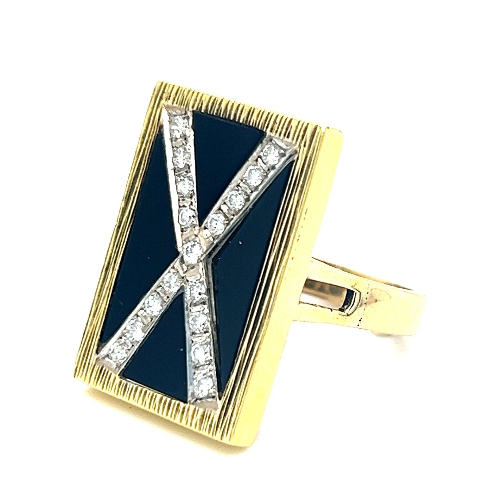Lady's 14KT Yellow Gold Vintage Estate Onyx X Diamond Ring