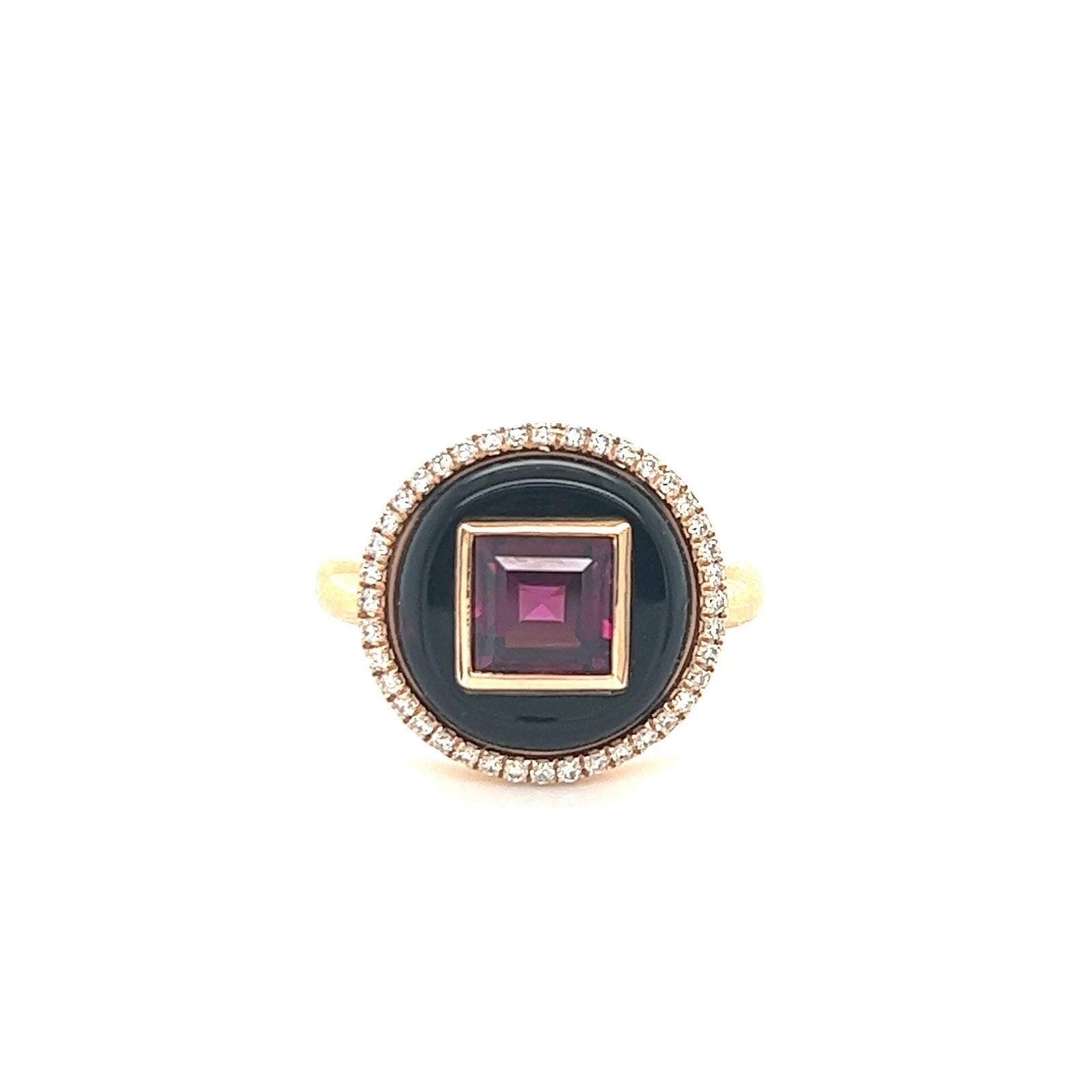 Women's Black Onyx and Rhodolite 14KT Rose Gold Diamond Ring
