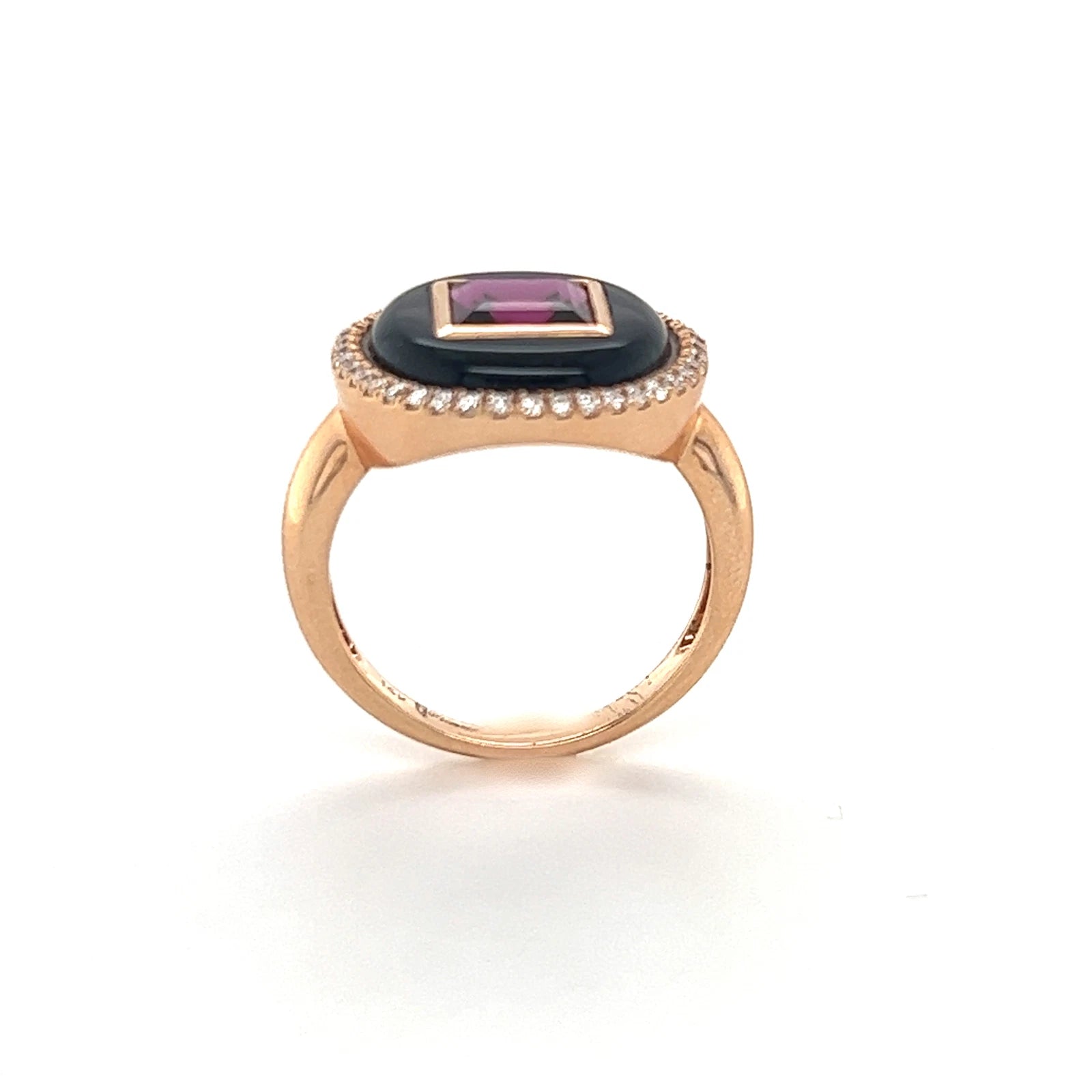 Women's Black Onyx and Rhodolite 14KT Rose Gold Diamond Ring