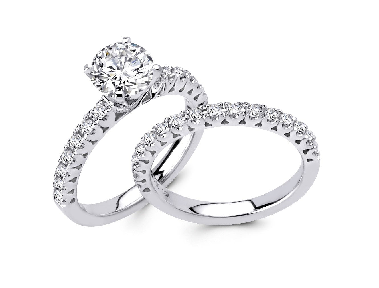 Fiancee Jewelry diamond and 14kt white gold engagement ring and wedding band bridal jewelry set.