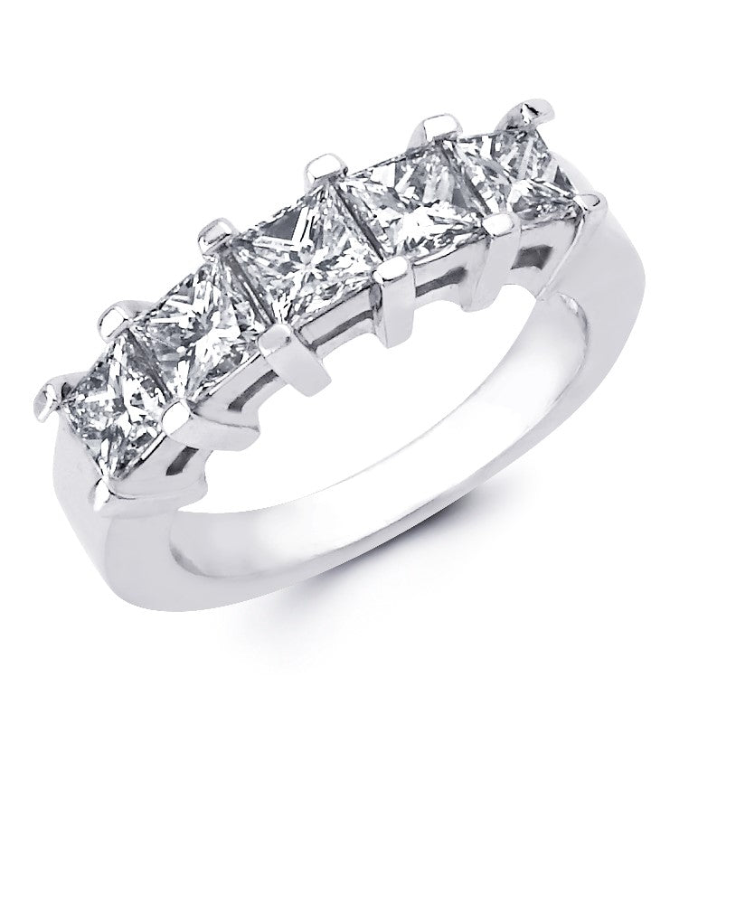 Forever 5 stone diamond and anniversary band crafted in 14kt white gold and diamonds. 