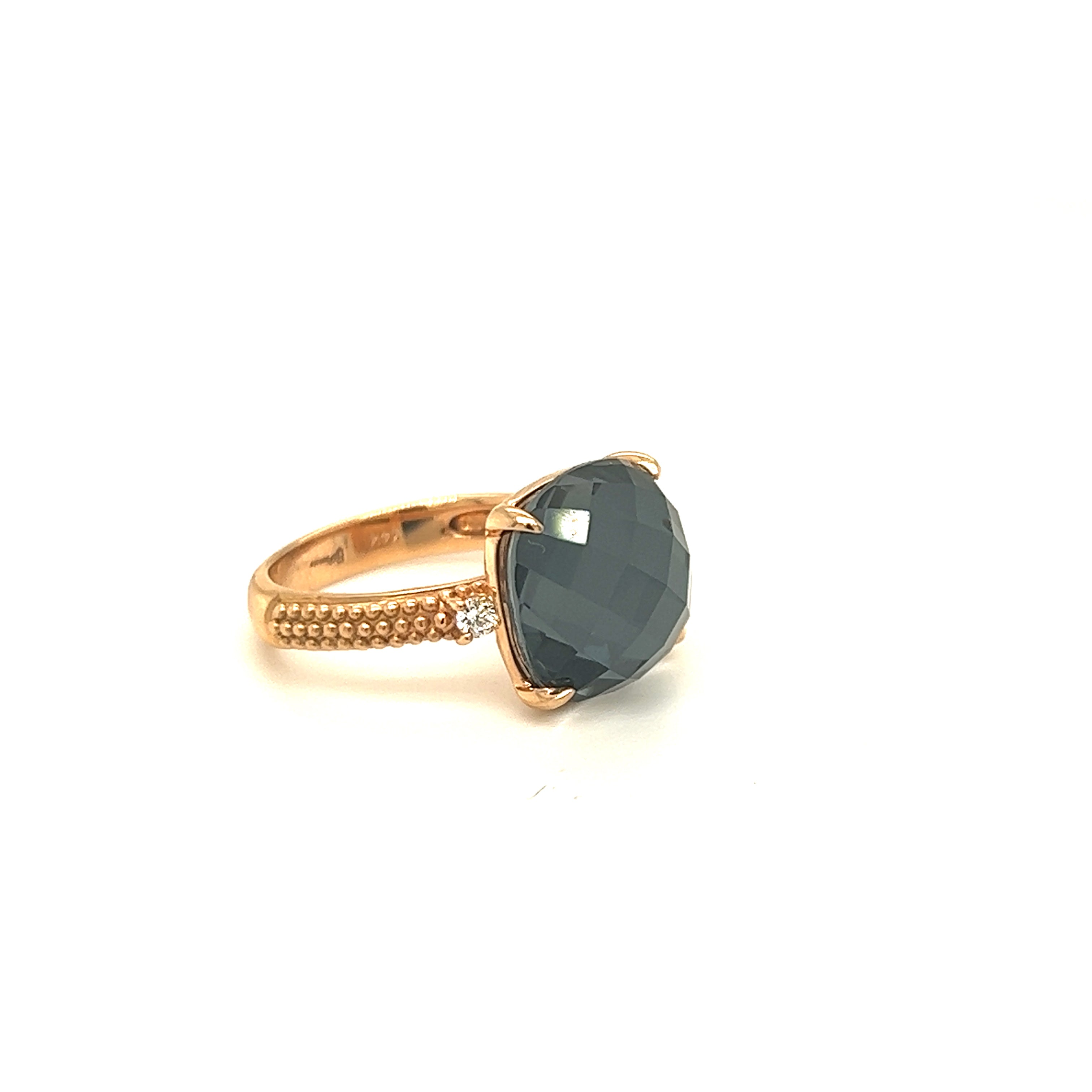 Diamond and Gemstone Lady's Rose Gold Ring 14KT Hematite Doublet Size 6