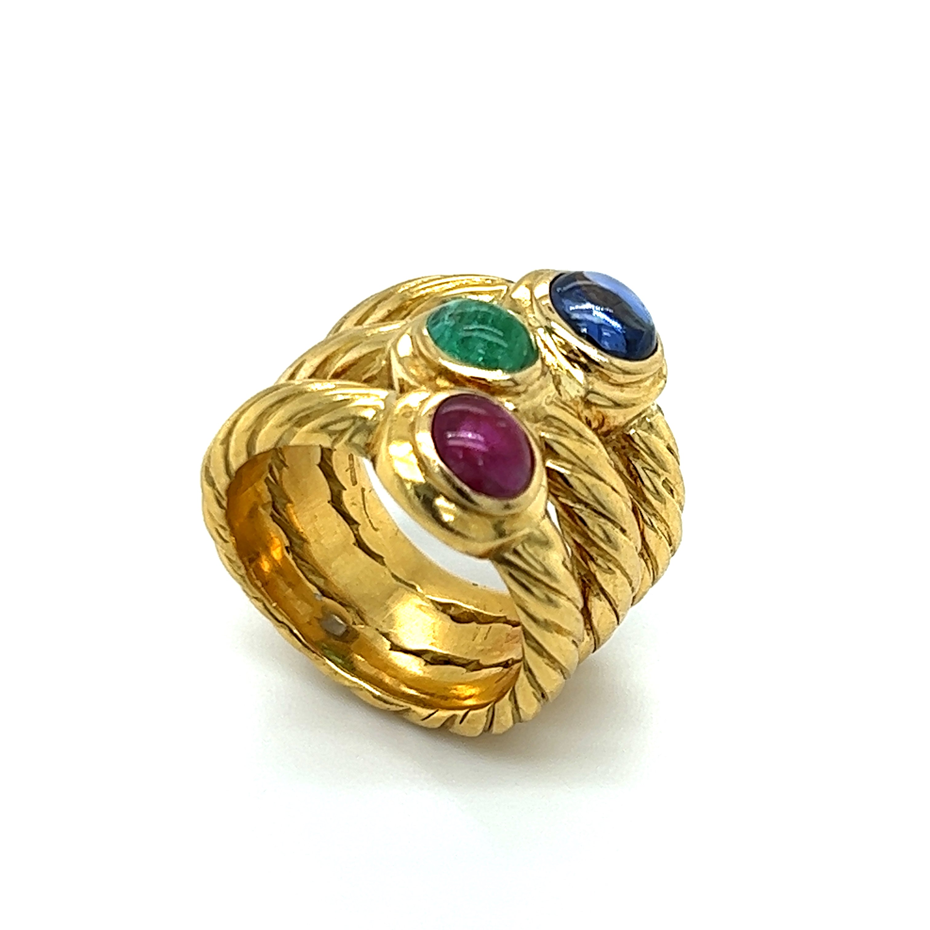 Tri-Stone Cabochon 18KT Yellow Gold Ring