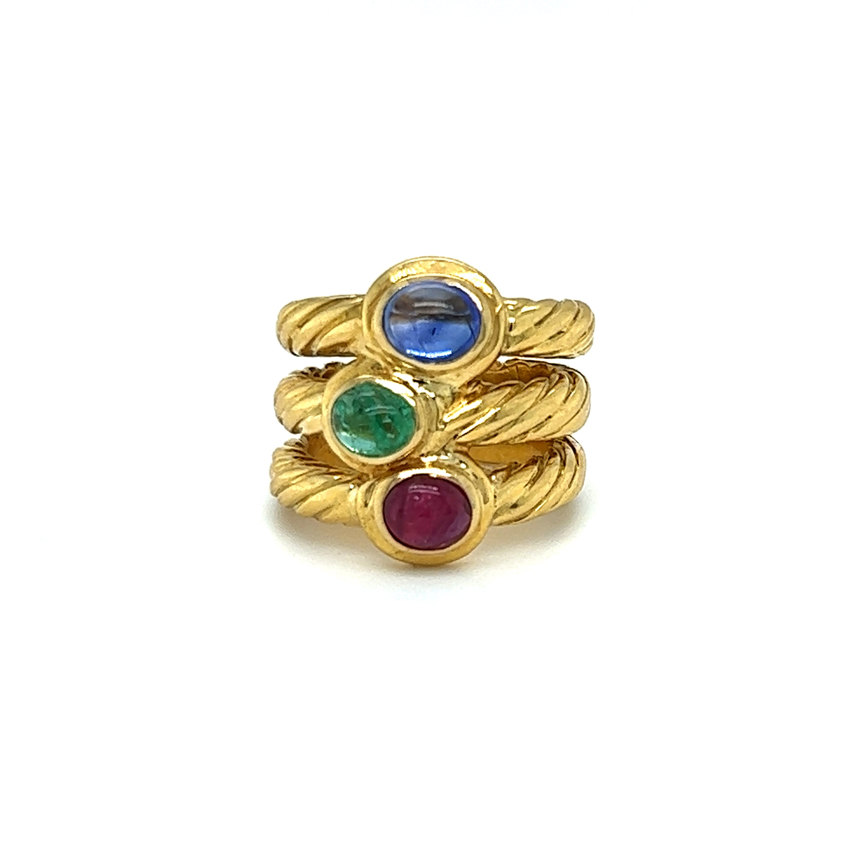 Tri-Stone Cabochon 18KT Yellow Gold Ring