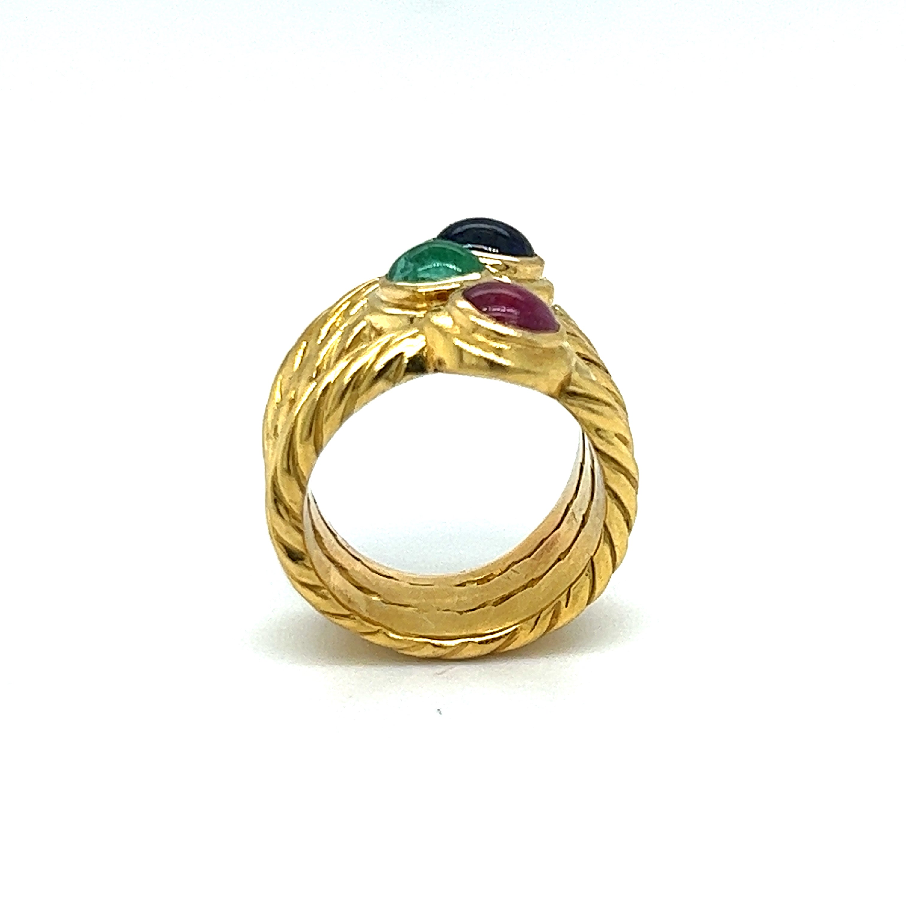 Tri-Stone Cabochon 18KT Yellow Gold Ring