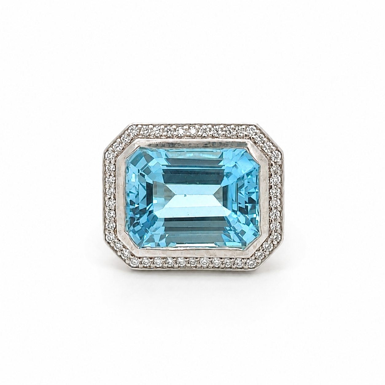 .925 Sterling Silver Diamond and Blue Topaz Ring