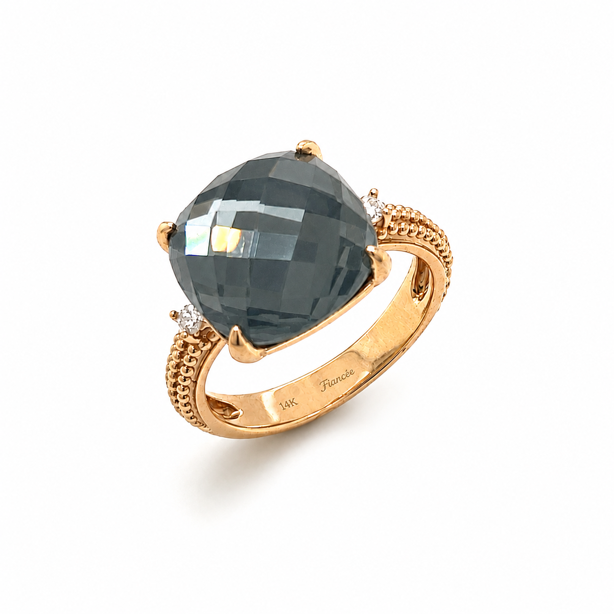 Diamond and Gemstone Lady's Rose Gold Ring 14KT Hematite Doublet Size 6