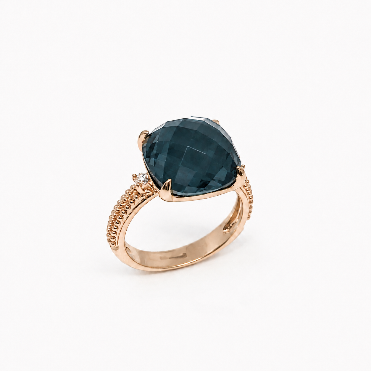 Diamond and Gemstone Lady's Rose Gold Ring 14KT Hematite Doublet Size 6