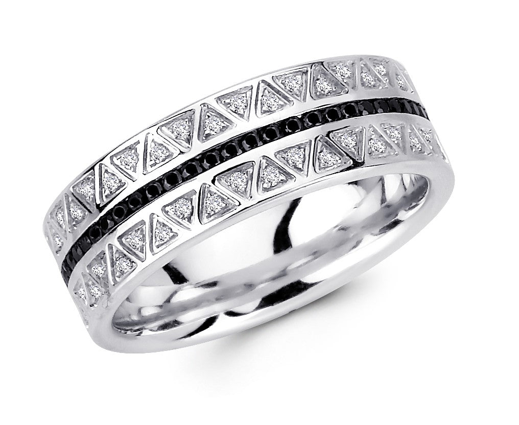 14kt white gold black and white diamond wedding band for men