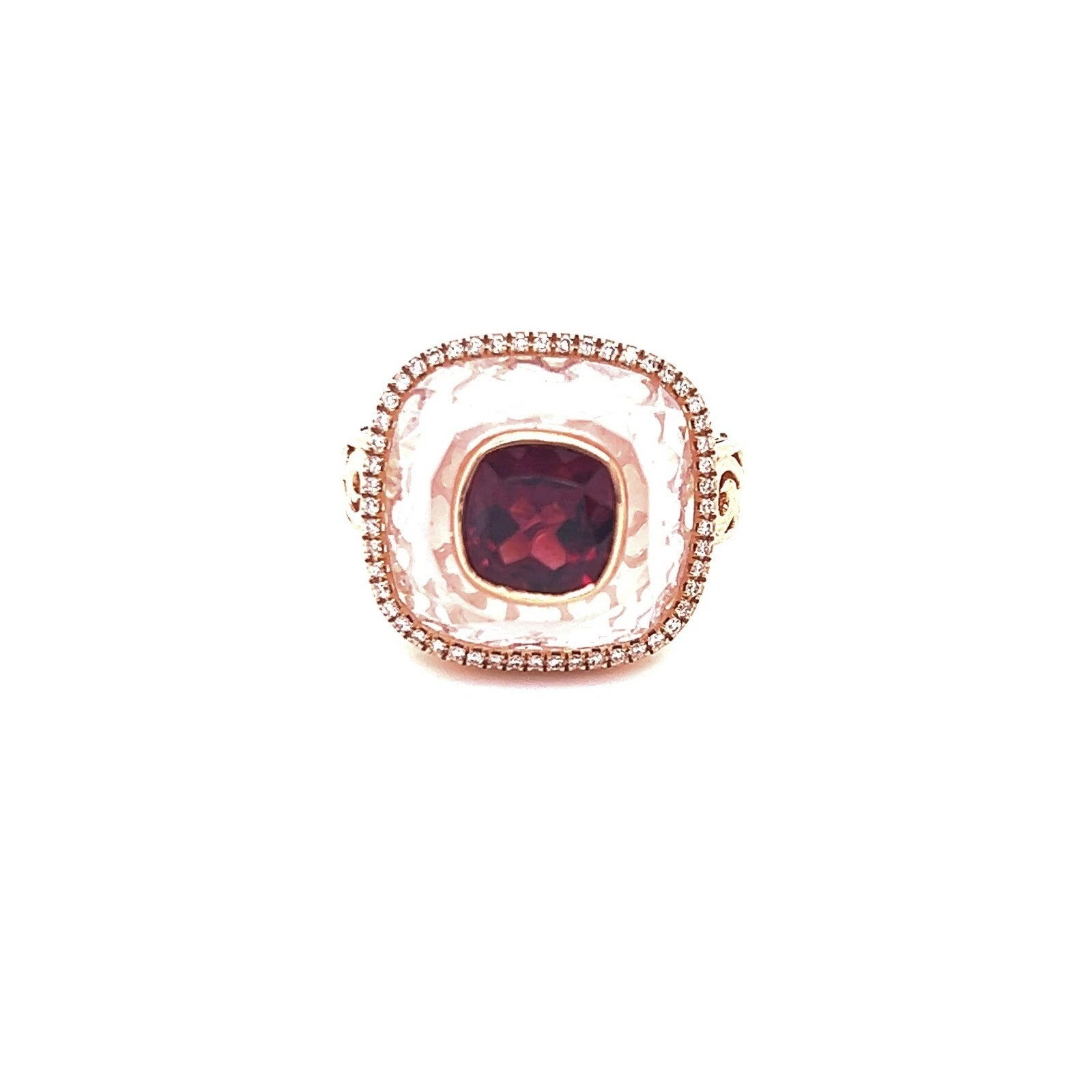 Lady's 14KT Rose Gold Diamond and Natural Pink Quartz Ring