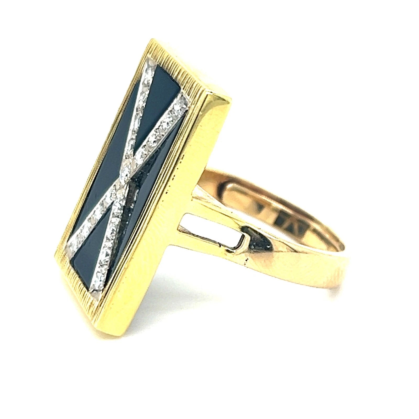 Lady's 14KT Yellow Gold Vintage Estate Onyx X Diamond Ring