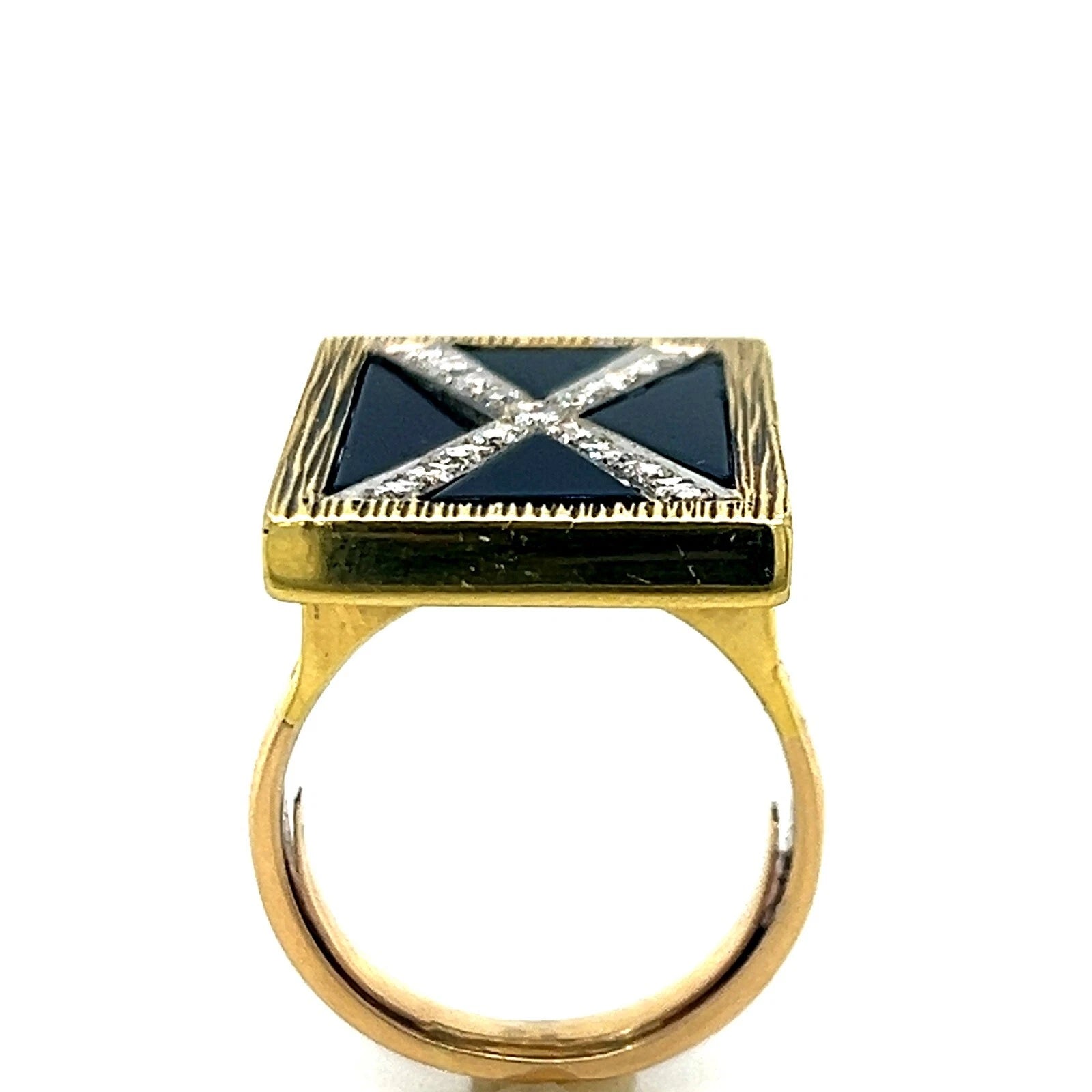 Lady's 14KT Yellow Gold Vintage Estate Onyx X Diamond Ring