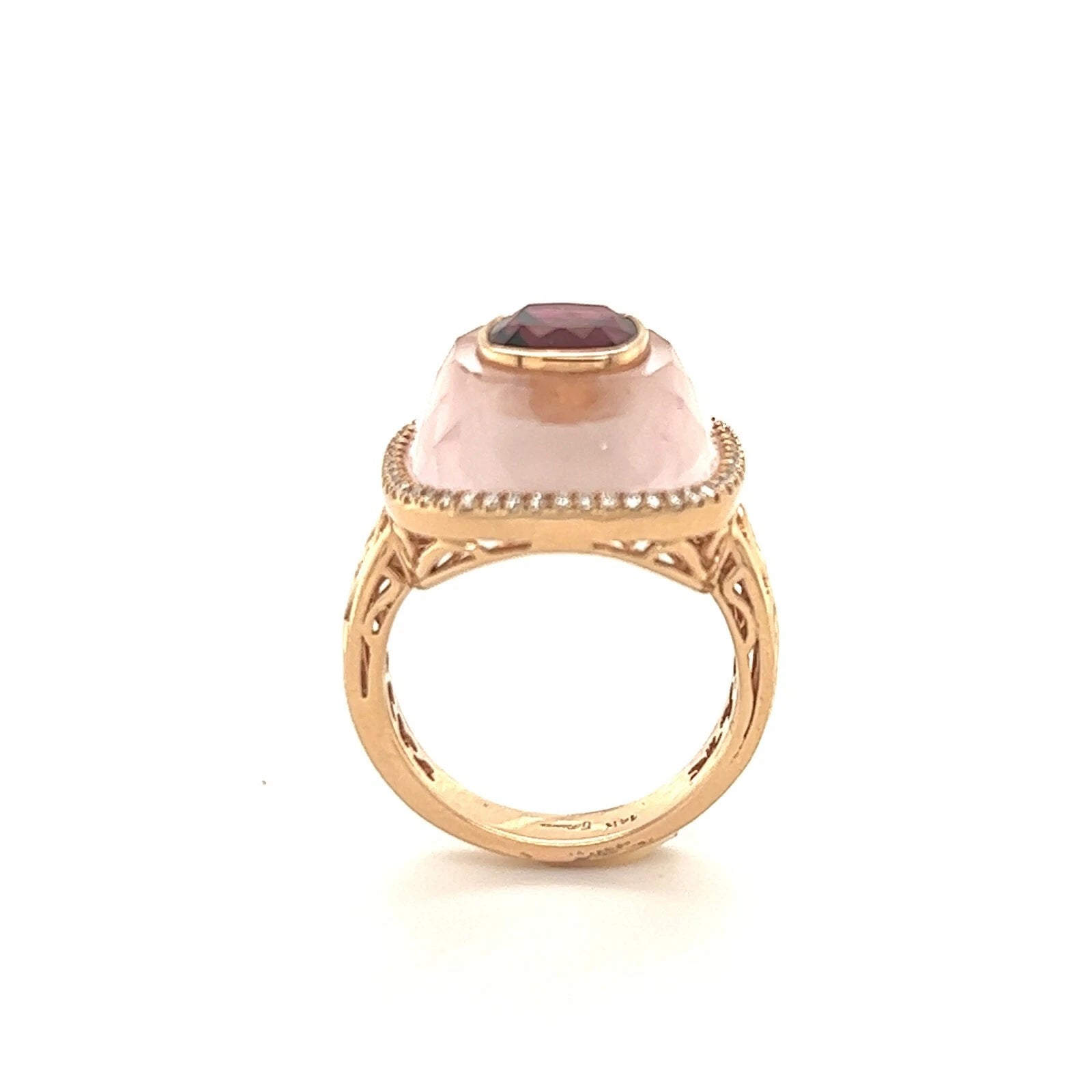 Lady's 14KT Rose Gold Diamond and Natural Pink Quartz Ring
