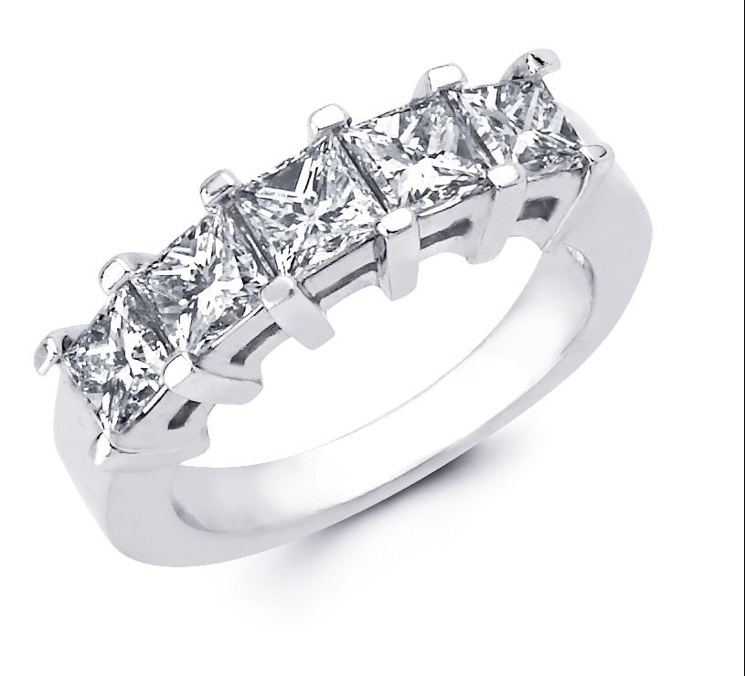 Fiancee Jewelry 5-stone princess cut diamond and 14kt white gold anniversary band. 
